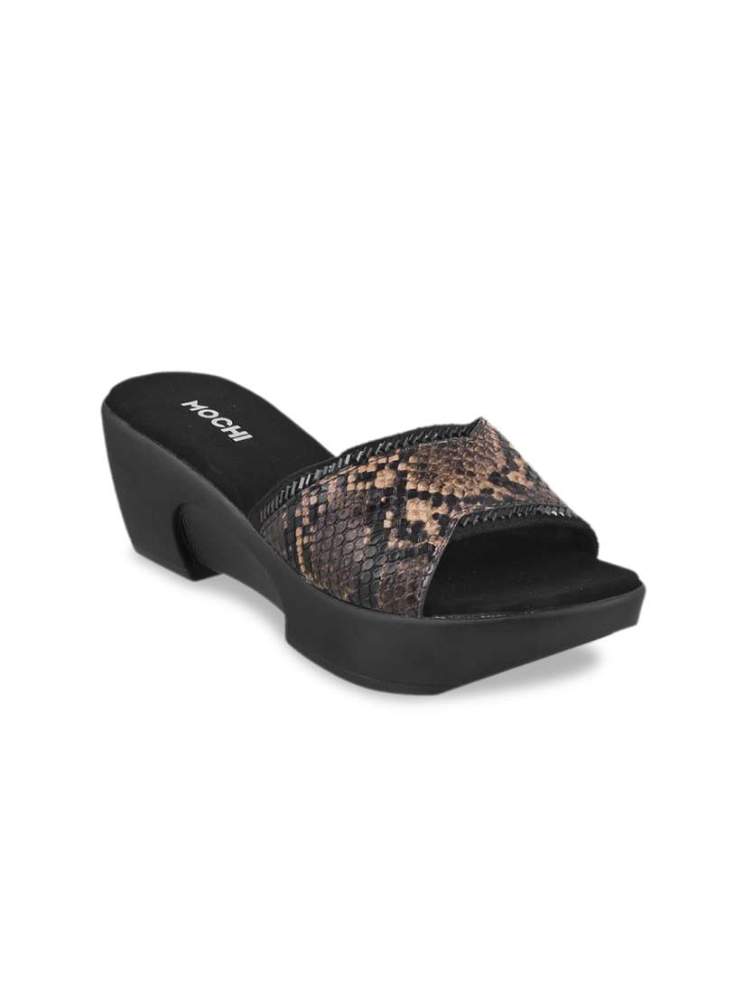 Buy Mochi Women Black Printed Leather Heels Heels for Women 9533757 Myntra
