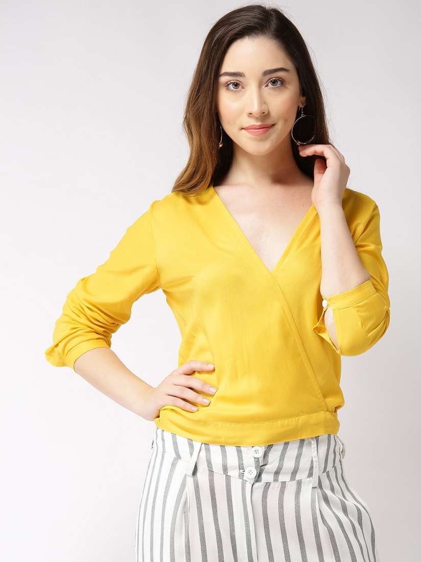 Buy Sera Women Yellow Solid Wrap Top Tops for Women 9882911 Myntra