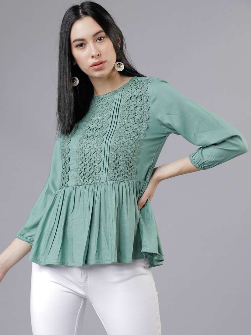 Buy Tokyo Talkies Women Green Solid Peplum Top Tops for Women 10051319 Myntra