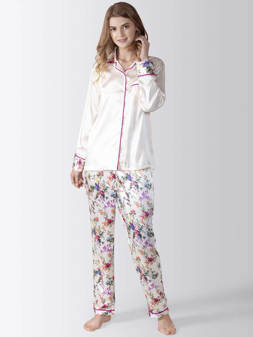 Buy ADORENITE Women Cream Coloured Floral Print Night suit PJ009 Night suits for Women 10121835 Myntra