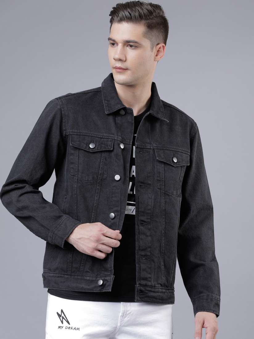 Black denim jacket mens myntra discount