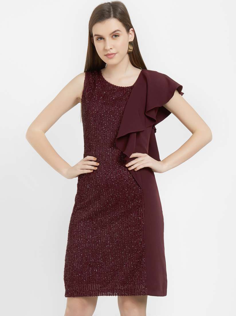 Buy Soie Women Maroon Embellished Sheath Dress Dresses for Women 9898999 Myntra