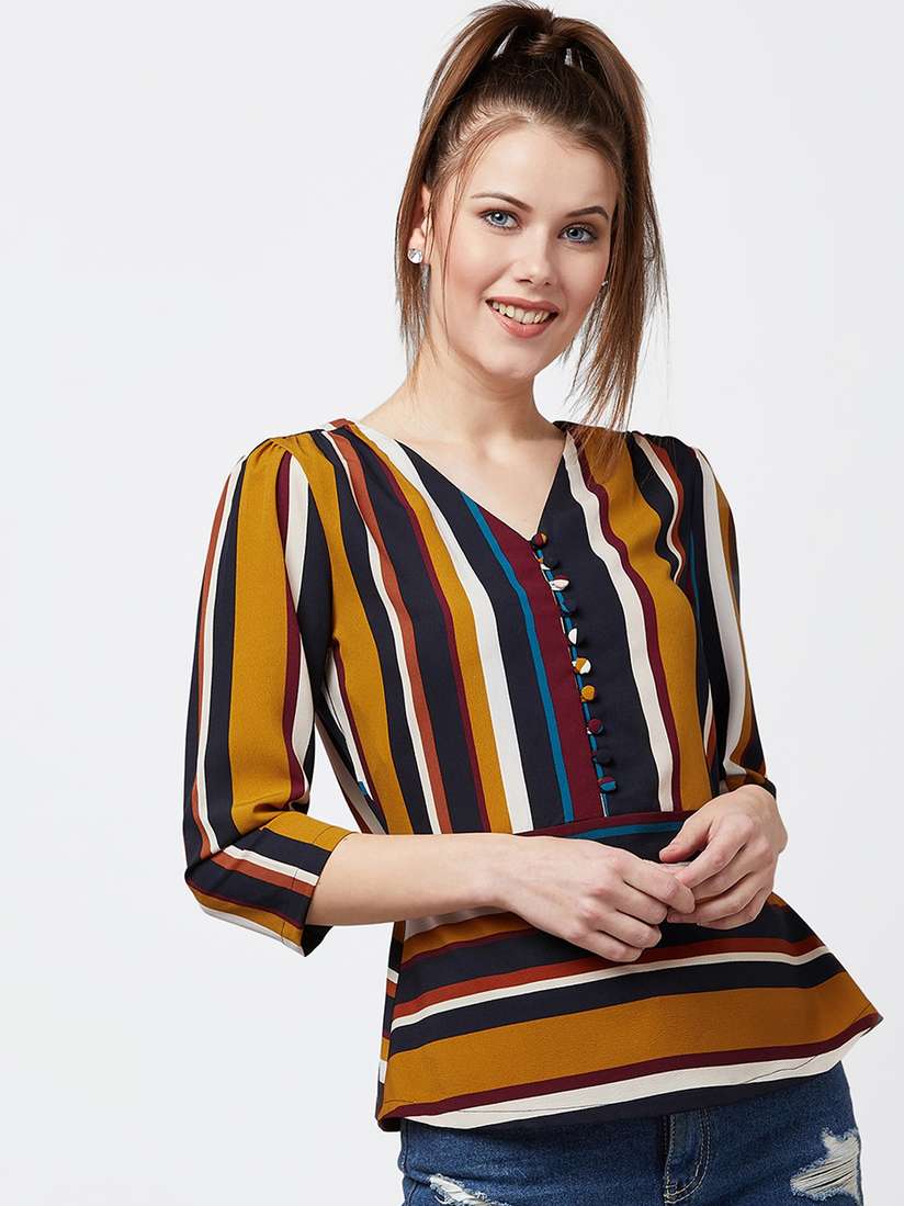 women's navy and yellow tops