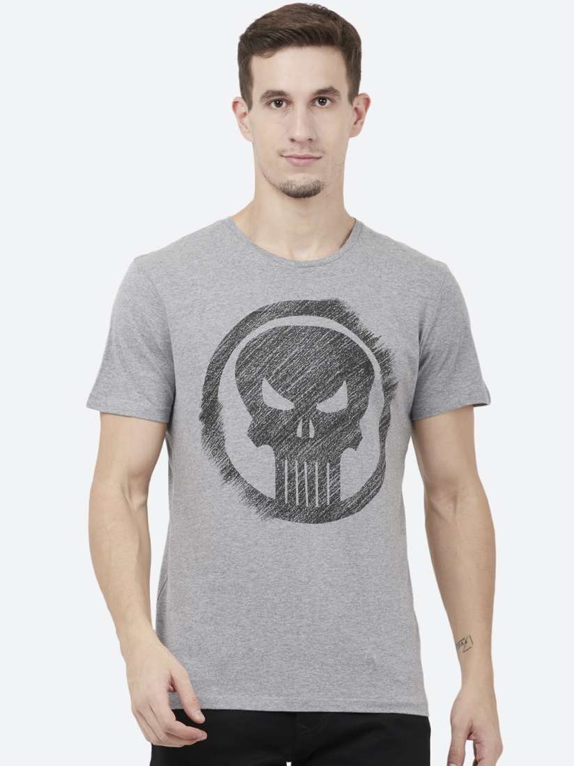 Buy Free Authority Men Grey Punisher Printed Round Neck T Shirt Tshirts for Men 10239607 Myntra