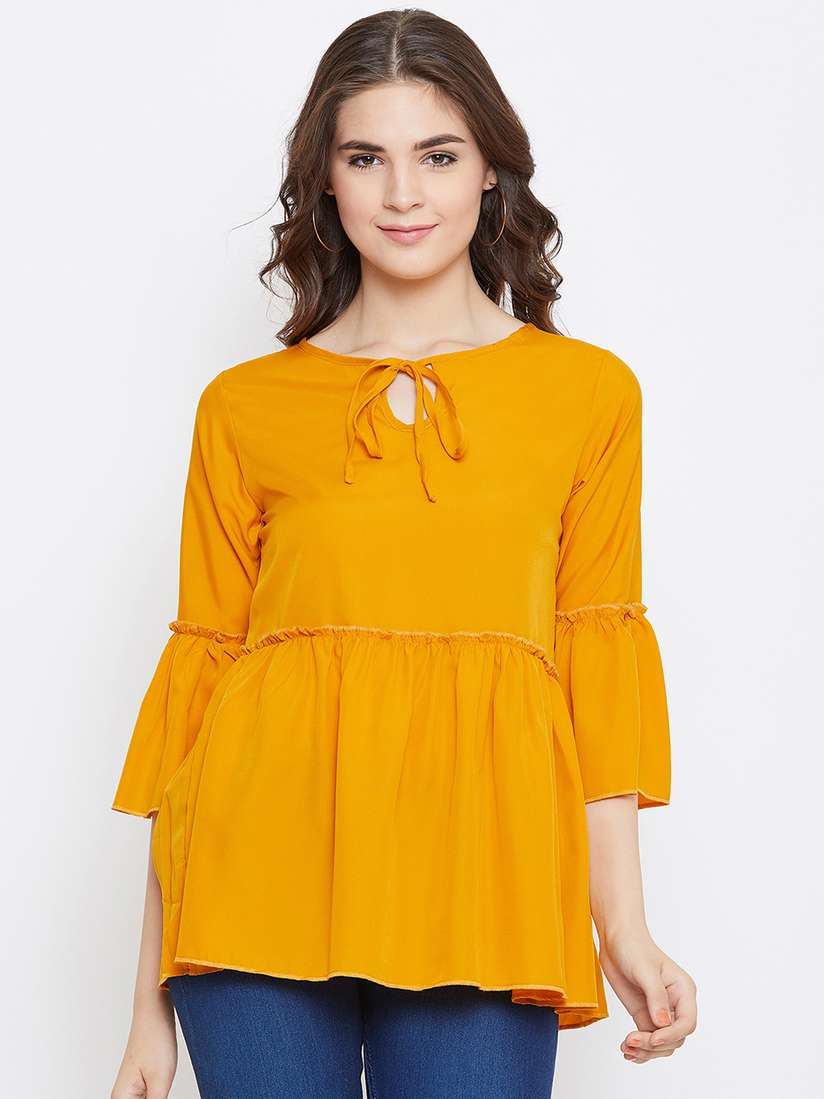 Buy CHROME CORAL Women Mustard Solid Peplum Top Tops for Women