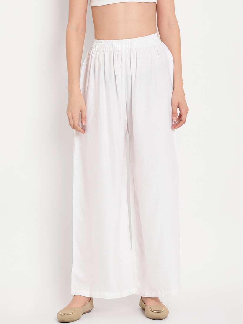 Buy TAG 7 Women White Solid Straight Palazzos Palazzos for Women 10297875 Myntra