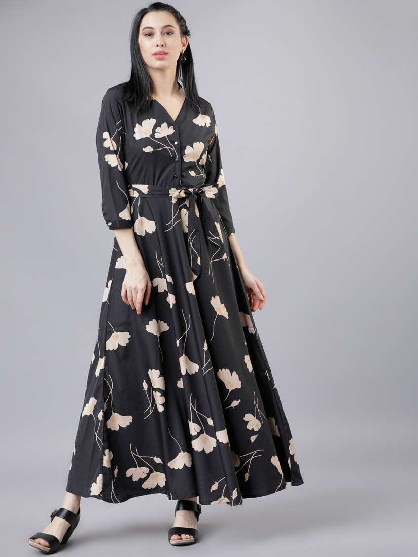 Tokyo talkies women black printed maxi dress hotsell