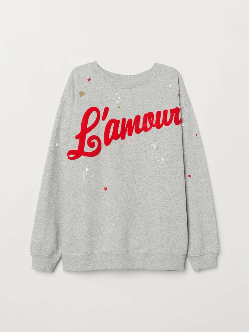 Buy H M Women Grey Embellished Sweatshirt With A Motif Sweatshirts for Women 10365557 Myntra