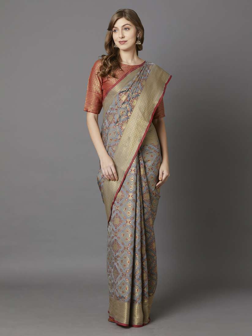 Mitera grey woven design saree top