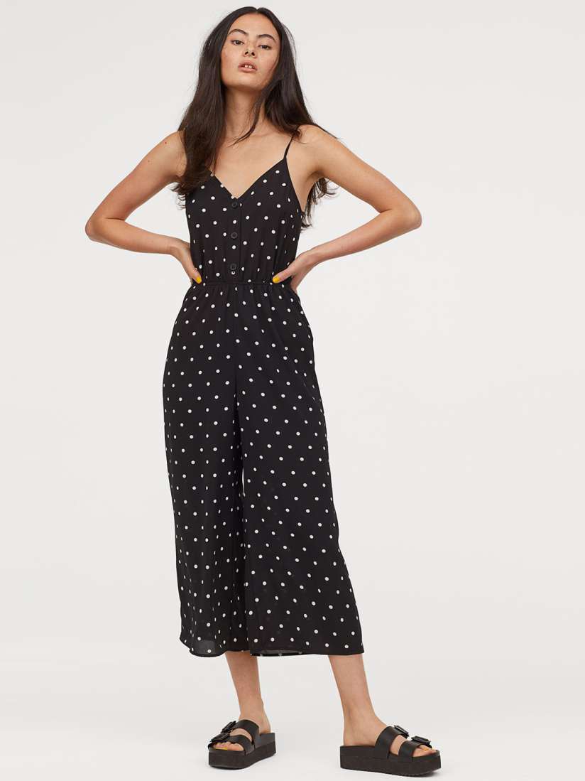 Buy H M Black White Polka Dot Print Jumpsuit with Buttons Jumpsuit for Women 10441720 Myntra