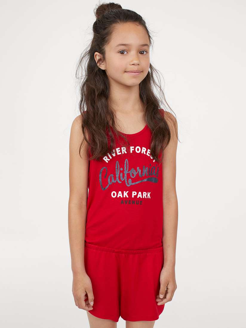 Buy H M Girls Red Playsuit with a Text Print Jumpsuit for Girls 10441770 Myntra