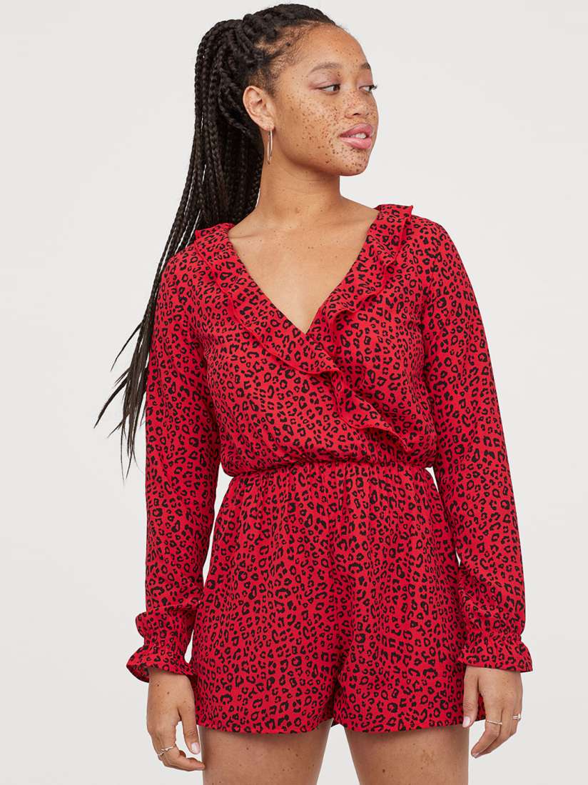 Buy H M Women Red Printed V neck Playsuit Jumpsuit for Women 10458380 Myntra
