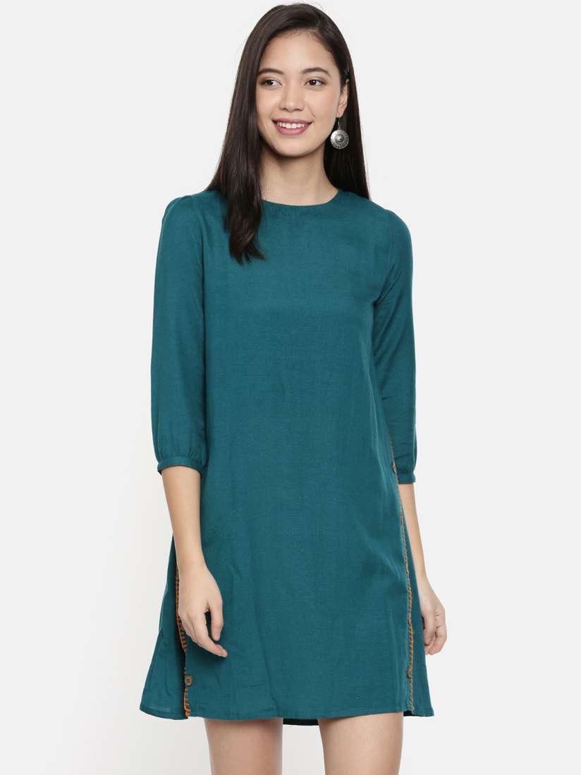 Buy Chumbak Women Teal Green Solid A Line Dress Dresses for Women 10462424 Myntra