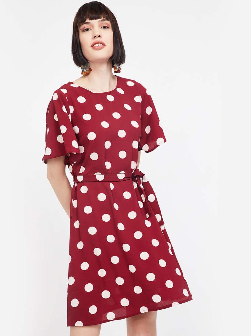Buy Bossini Women Burgundy White Polka Dot Print A Line Dress Dresses for Women 10476678 Myntra