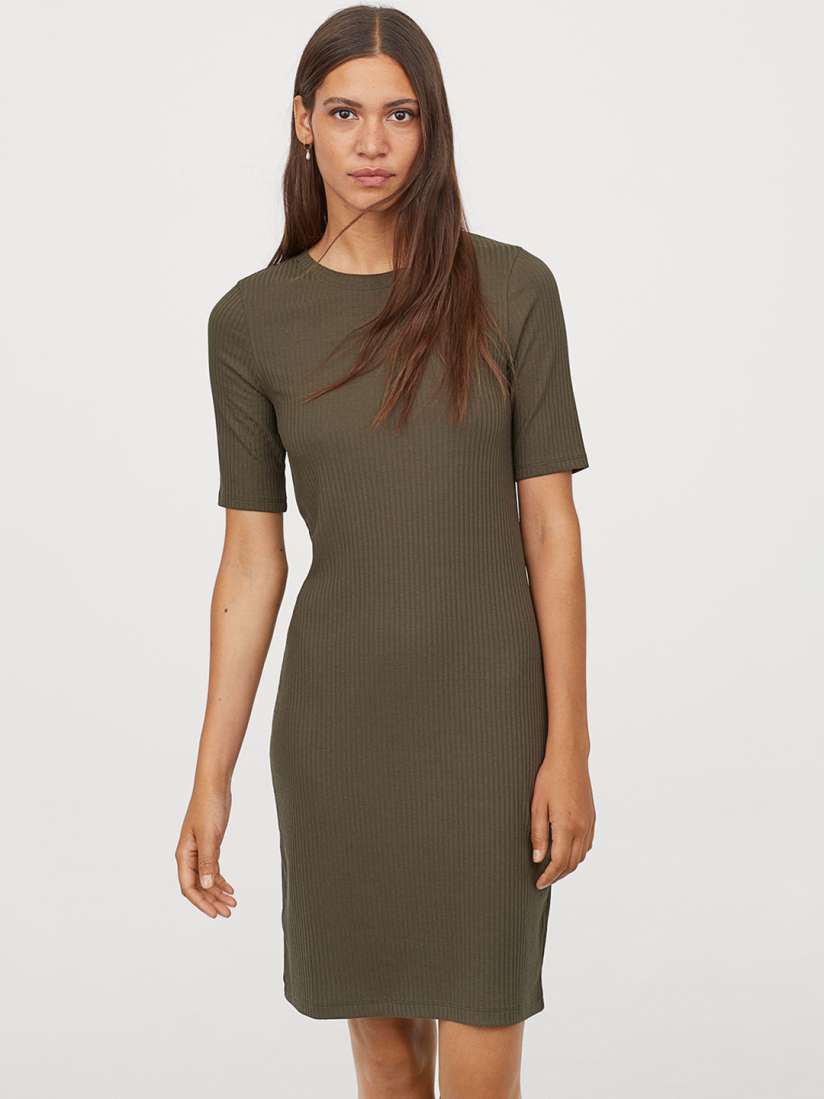 Buy H M Women Green Solid Ribbed Jersey Dress Dresses for Women 10476864 Myntra