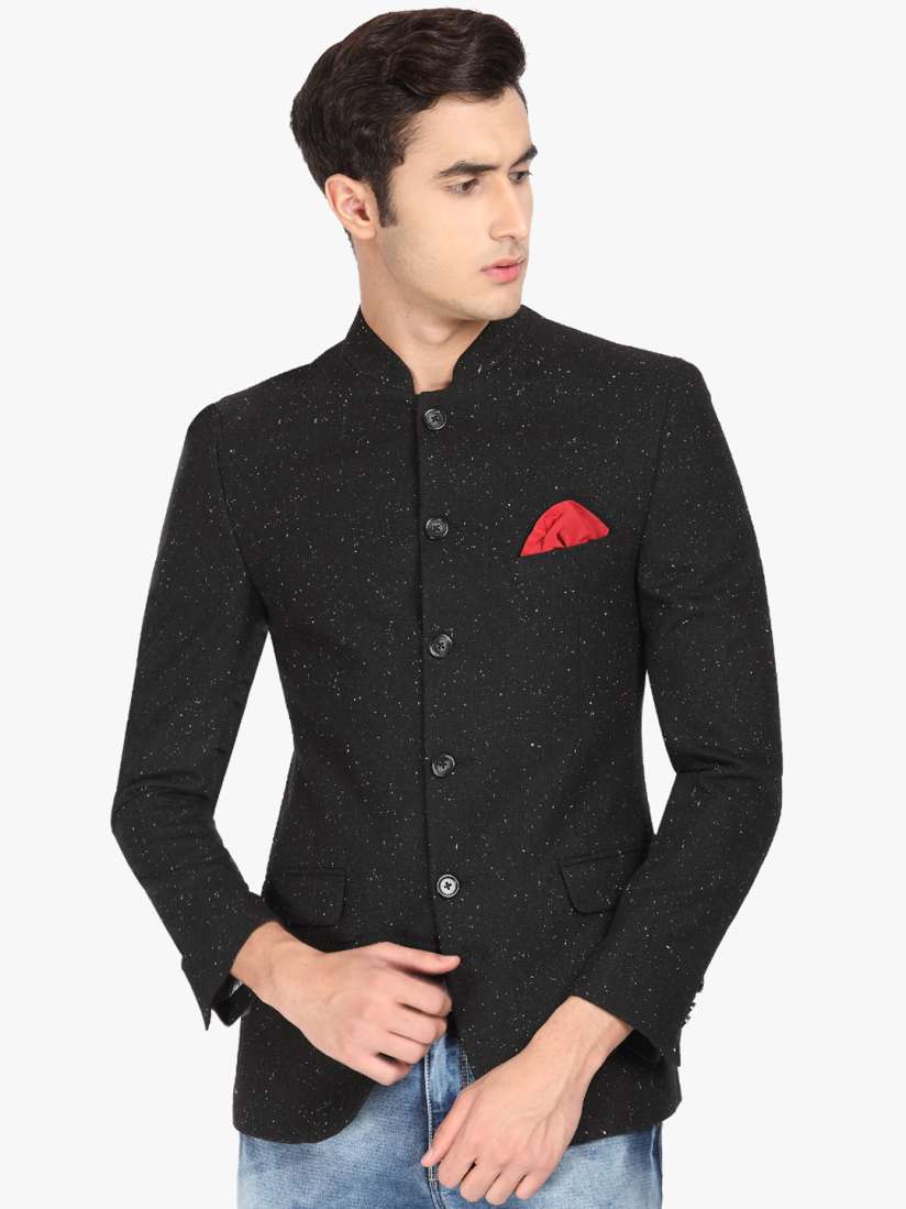 Buy SUITLTD Men Black Self Design Slim Fit Bandhgala Blazer Blazers for Men 10475314 Myntra