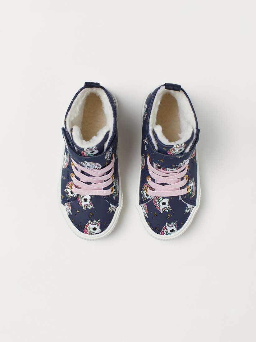 Buy H M Girls Navy Blue Printed Pile Lined Hi Tops Casual Shoes for Girls 10484360 Myntra