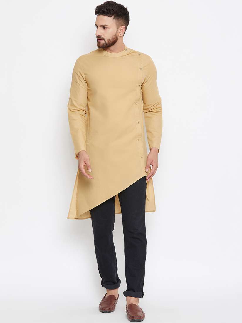 Buy even Men Beige Solid Asymmetric Hemline Straight Kurta Kurtas for Men 10486996 Myntra