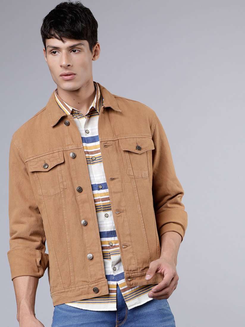 Khaki denim jacket mens top