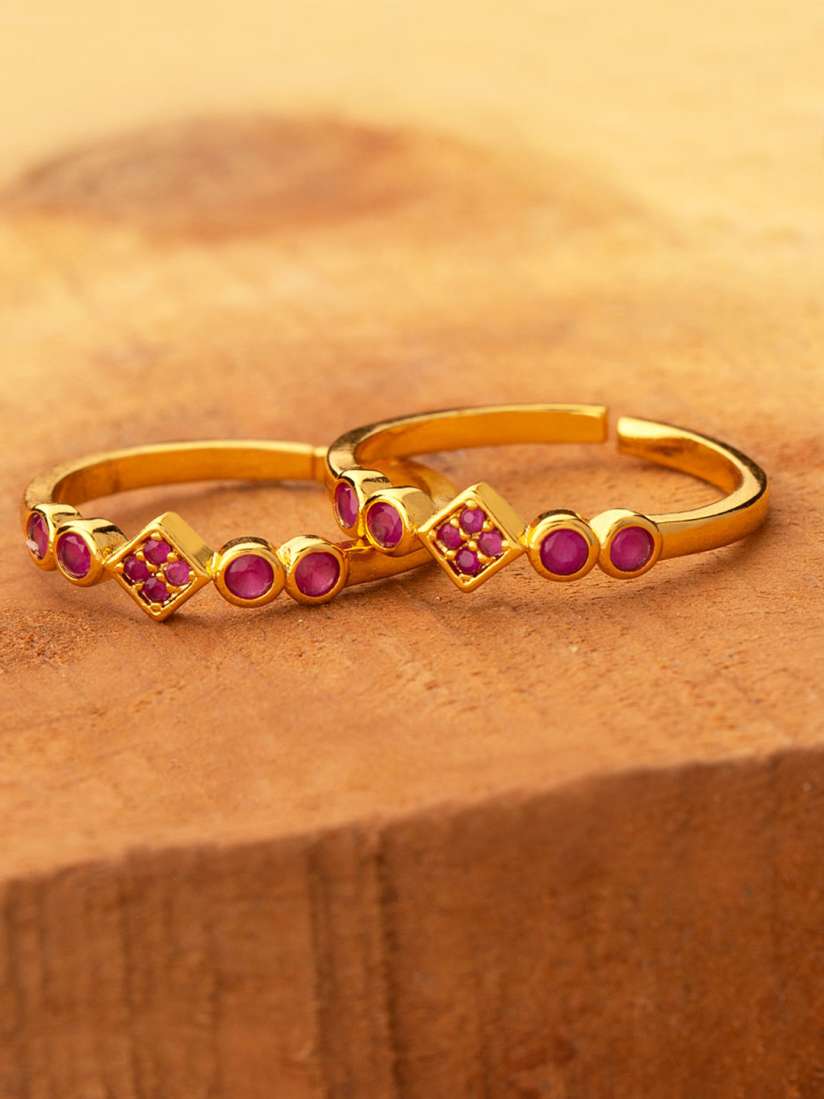 Buy Voylla Women Set of 2 Brass Plated Gold Toned Pink CZ Studded Toe Rings Ring for Women 10542040 Myntra