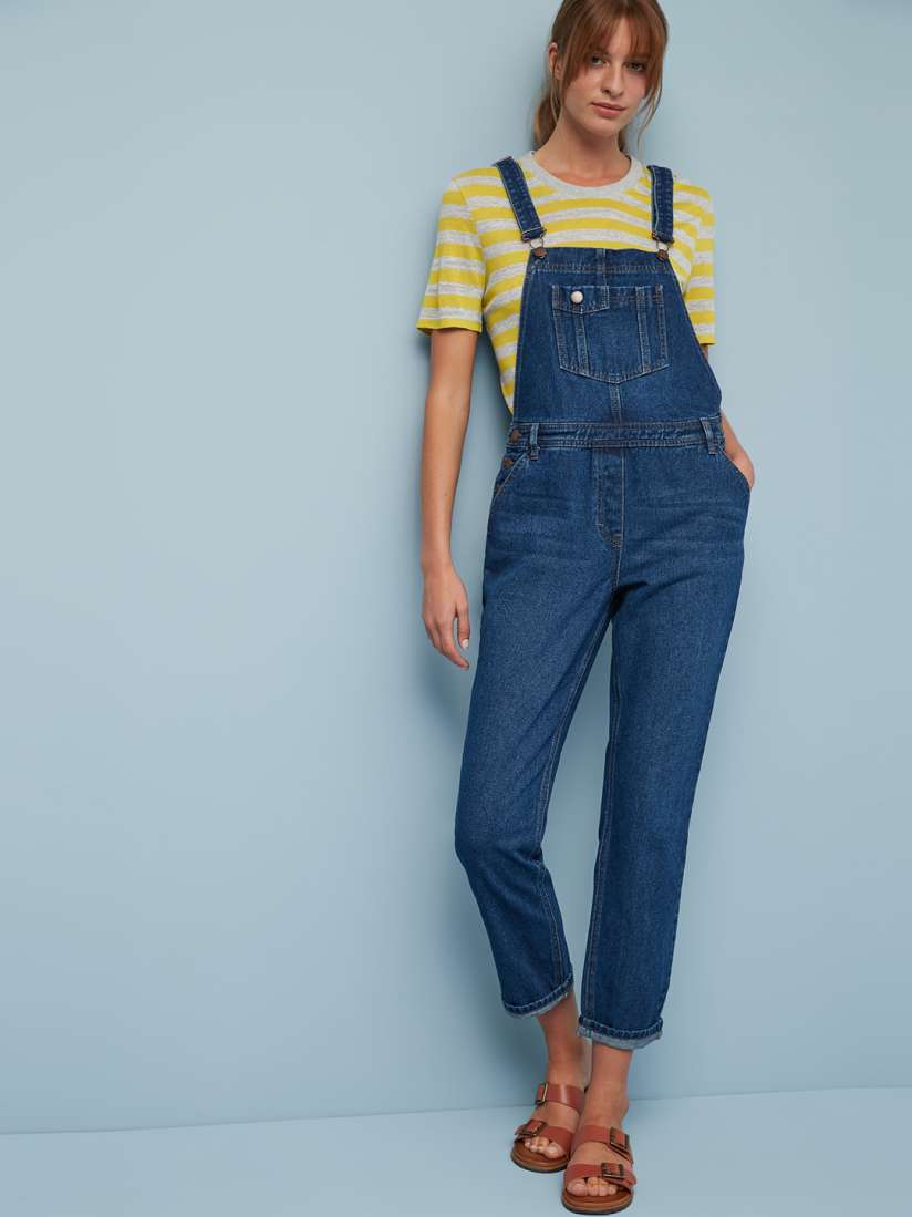 Buy next Women Blue Solid Straight Leg Denim Dungarees Dungarees for Women 10544040 Myntra