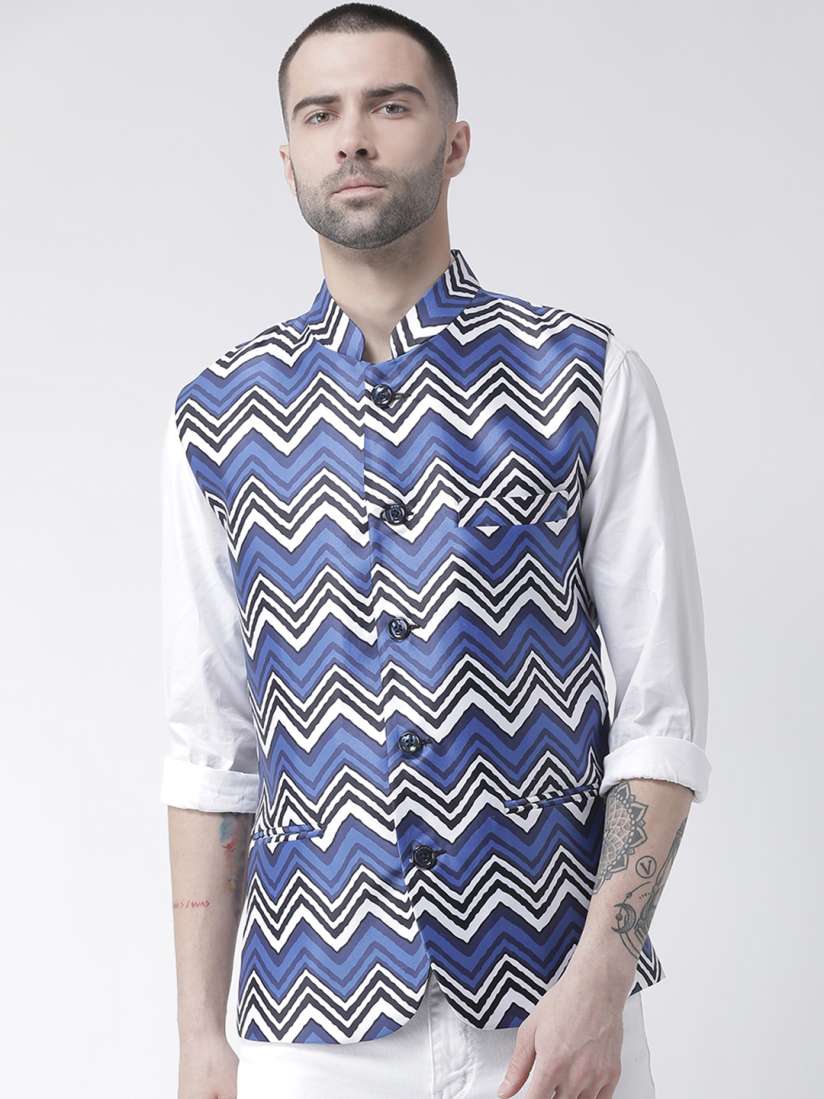 Buy Hangup Men Blue and White Printed Nehru Jacket Nehru Jackets for Men 10572926 Myntra