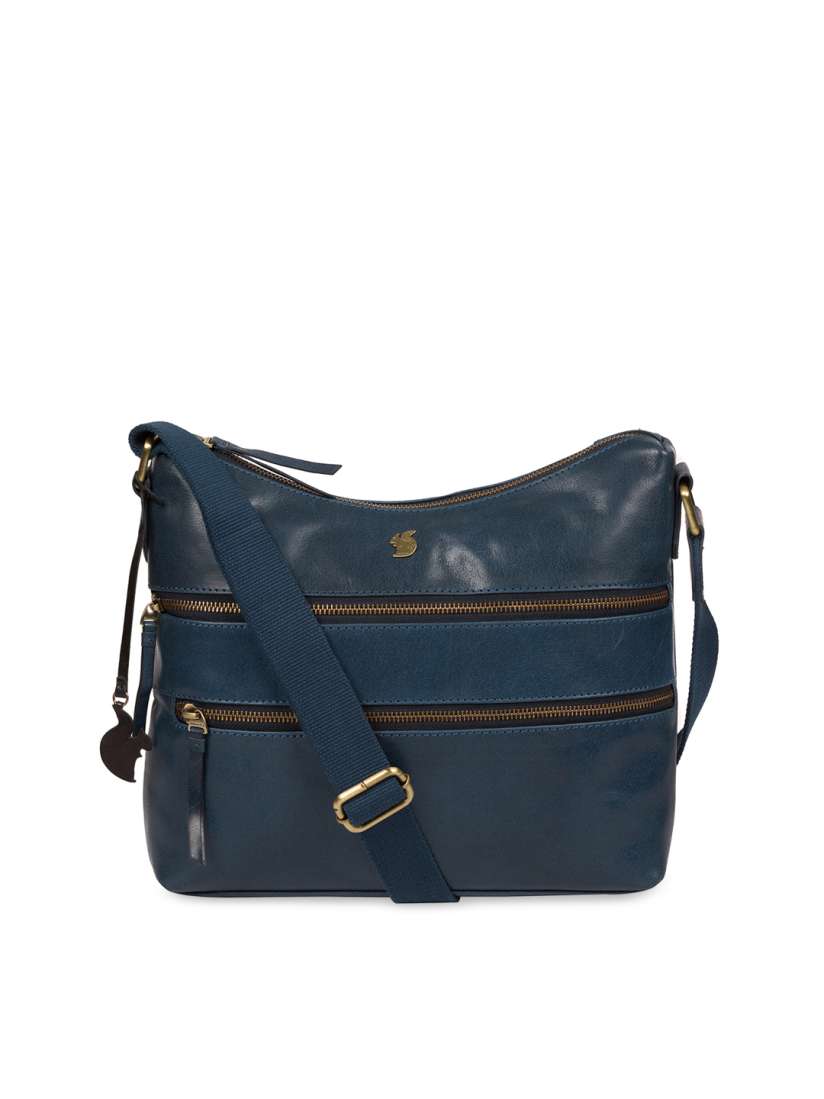 Buy PURE LUXURIES LONDON Women Blue Conkca Collection Genuine Leather Georgia Sling Bag Messenger Bag for Women 10409247 Myntra
