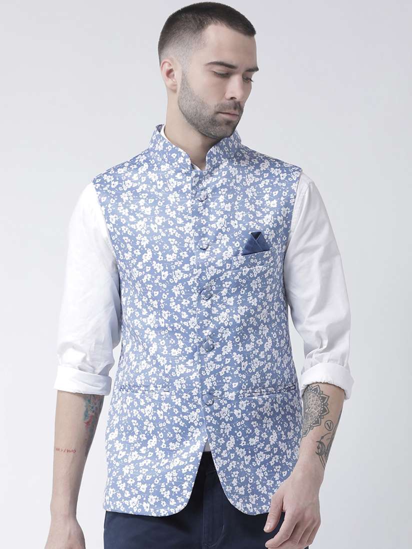 White printed nehru jacket cheap