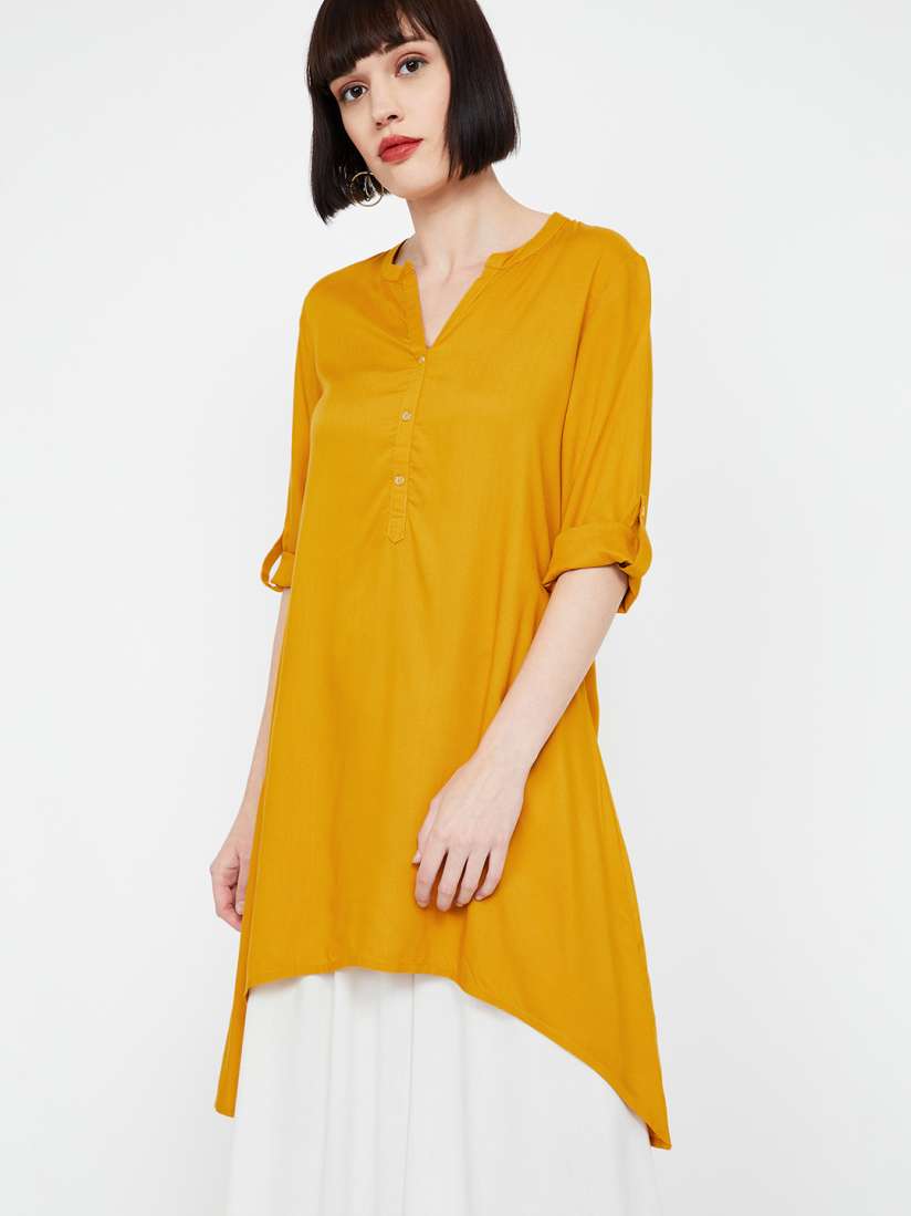 Buy Melange by Lifestyle Women Mustard Yellow Solid A line Kurti Kurtis for Women 10620962 Myntra