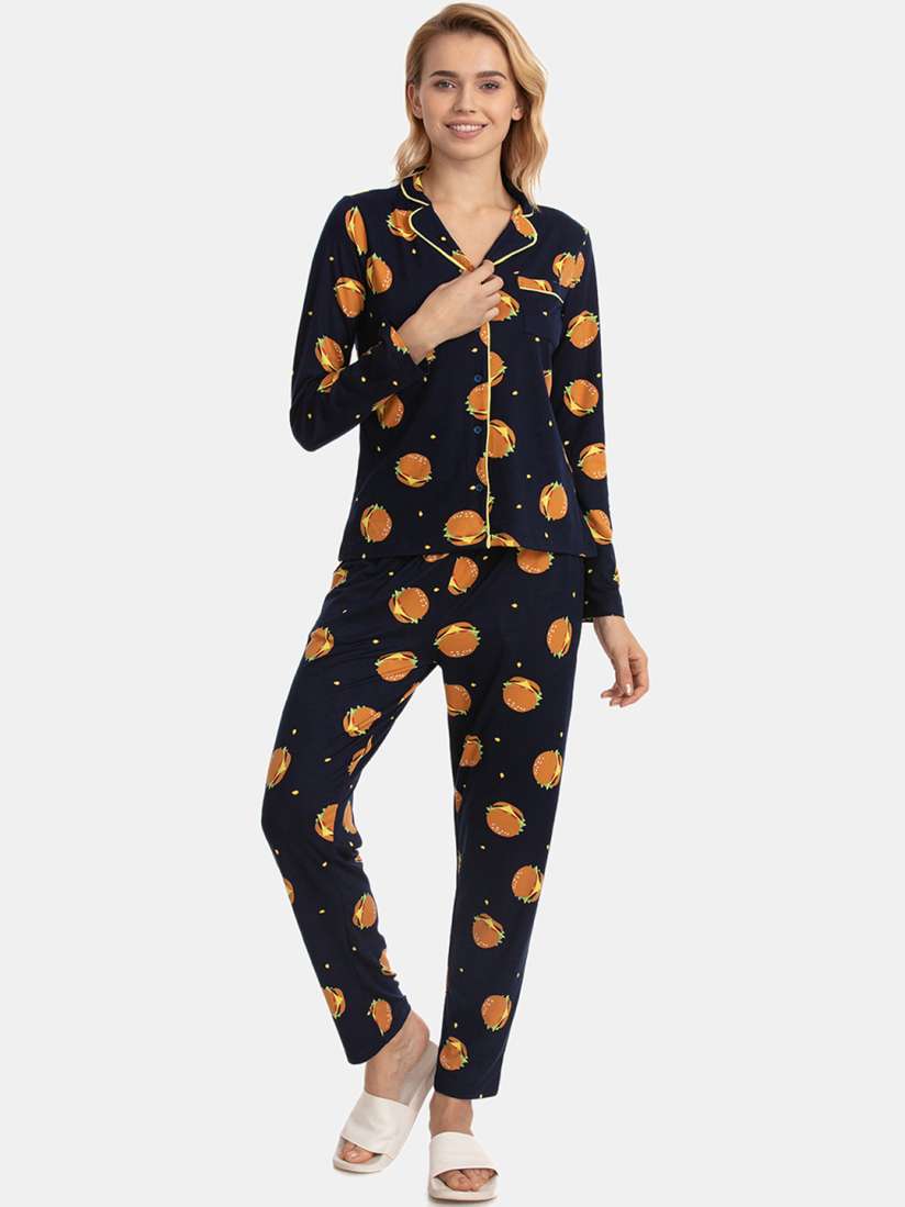 Buy Zivame Women Navy Blue Printed Night Suit Night suits for Women 10627062 Myntra