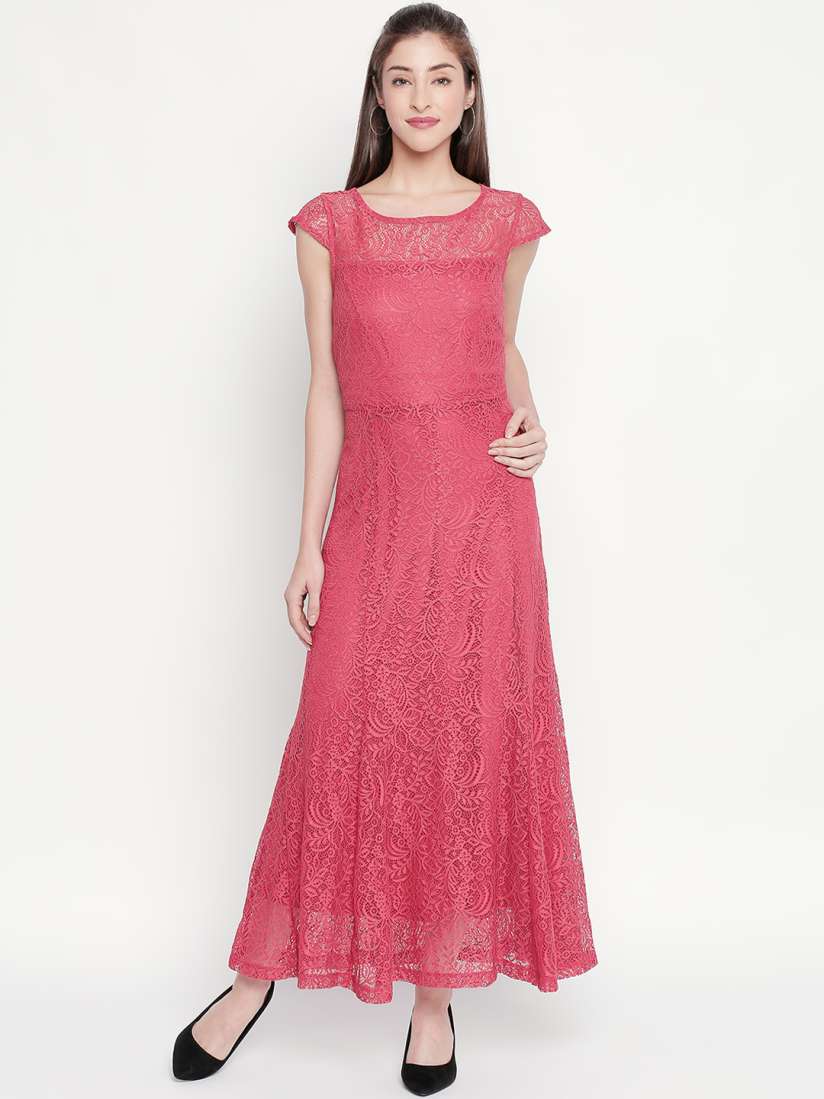 Buy Forever Glam by Pantaloons Women Pink Self Design Maxi Dress Dresses for Women 10647604 Myntra