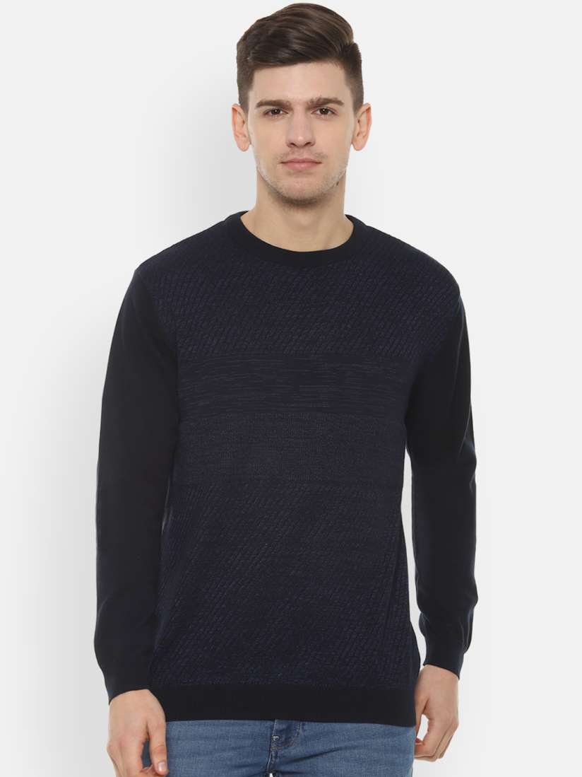 Buy Allen Solly Sport Men Navy Blue Self Design Sweater Sweaters for Men 10648392 Myntra