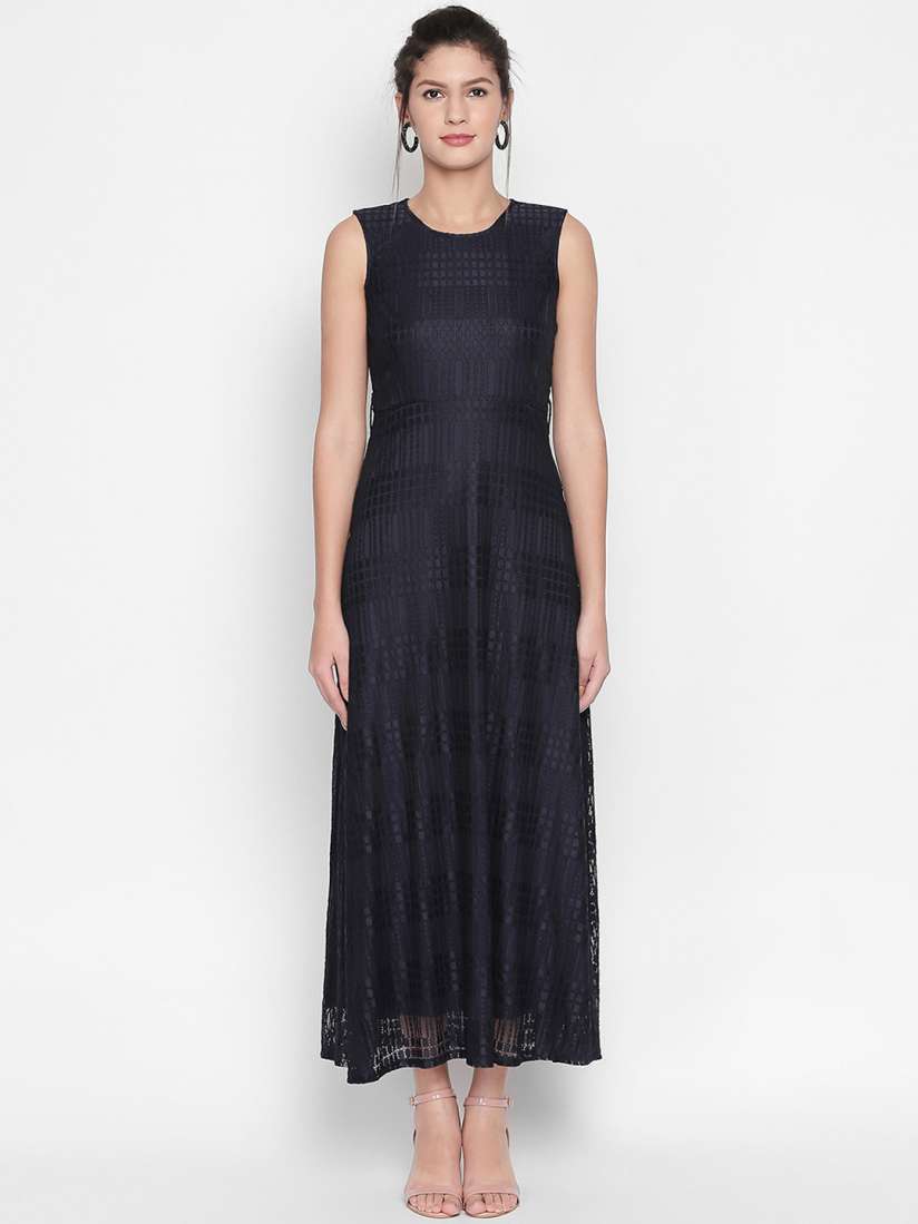 Buy Forever Glam by Pantaloons Women Navy Blue Self Design Maxi Dress Dresses for Women 10647608 Myntra