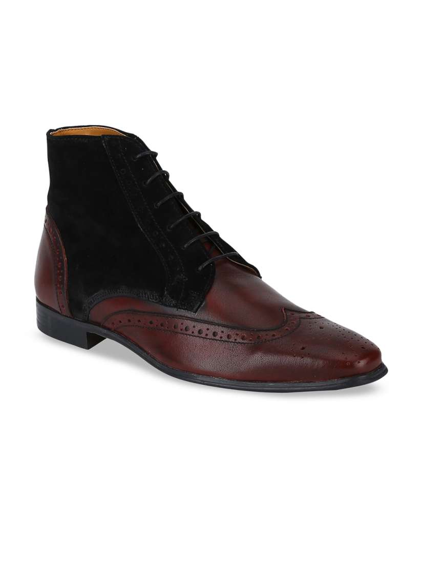 Buy DEL MONDO Men Burgundy Black Colourblocked Leather High Top Brogues Casual Shoes for Men 10650262 Myntra
