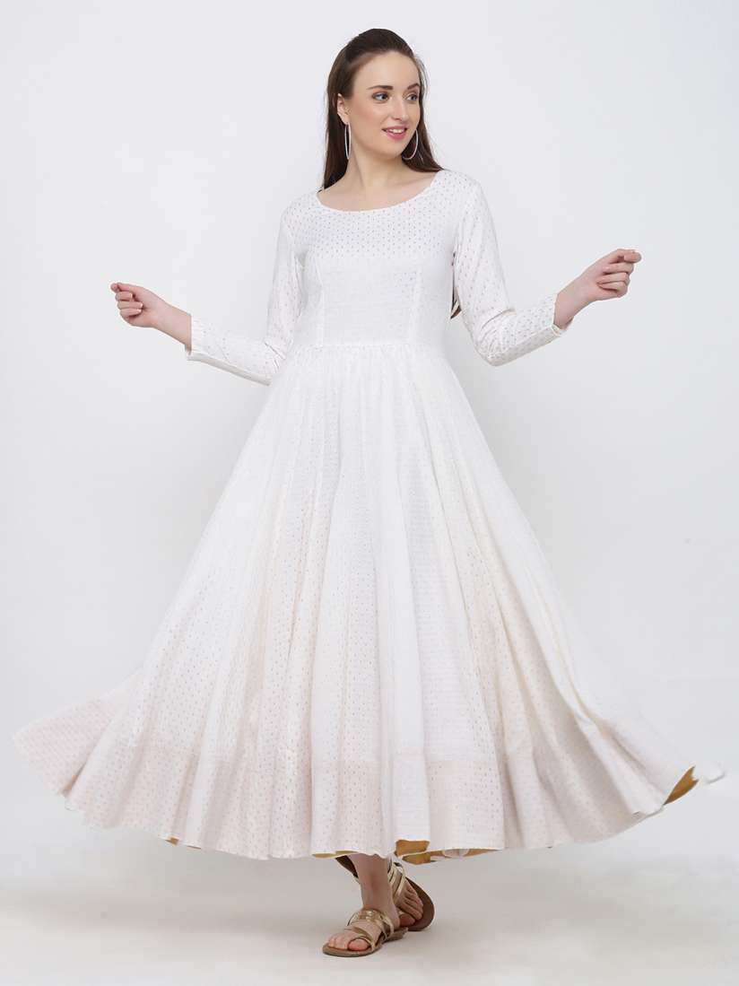 Buy Indian Virasat Women Self Design White Maxi Dress Ethnic Dresses for Women 10679240 Myntra