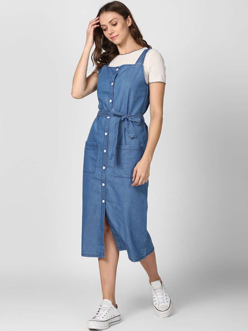 Buy StyleStone Women Blue Solid Denim Pinafore Dress Dresses for Women 10702342 Myntra