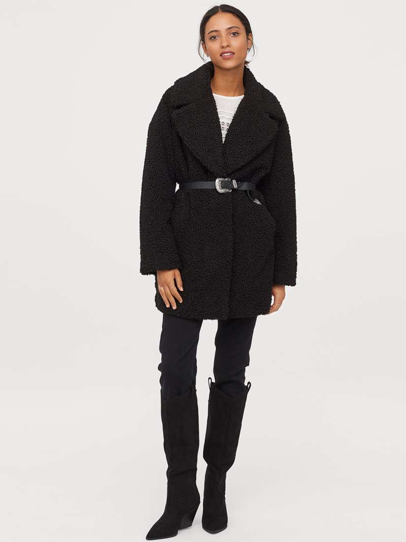 Short pile coat black store