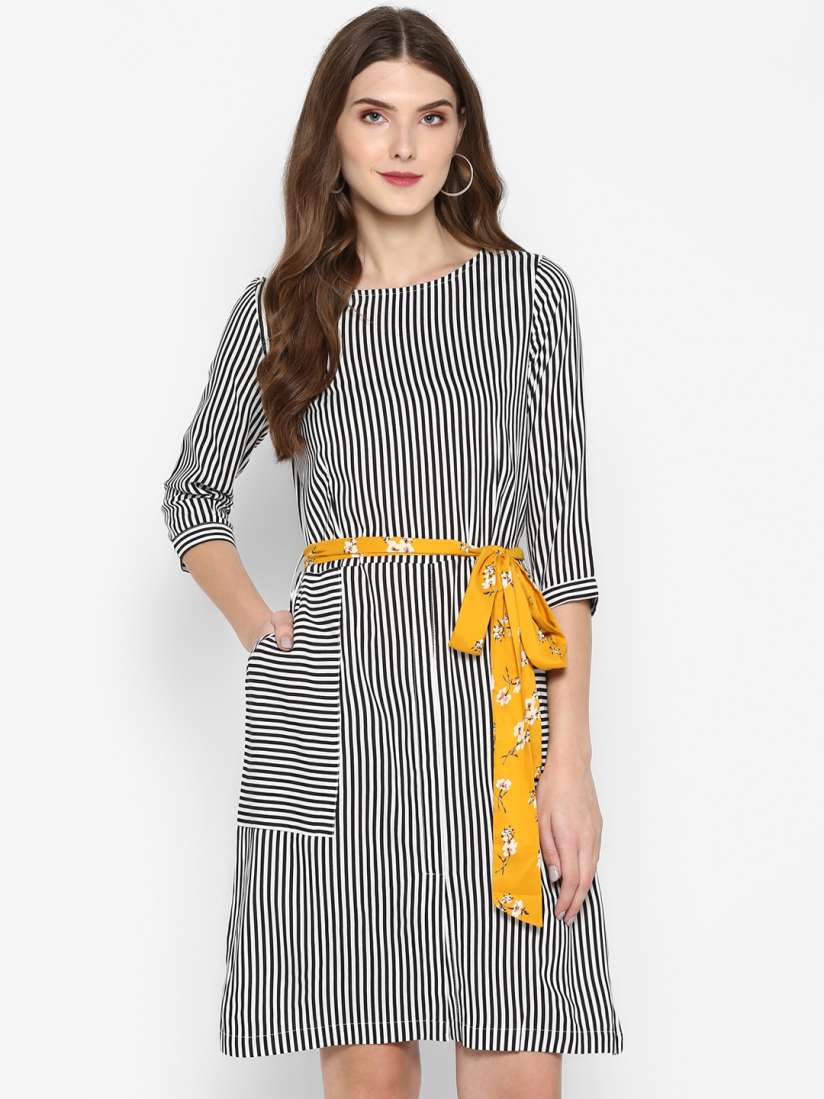 Buy MIAMINX Women Striped Black Fit and Flare Dress Dresses for Women 10716136 Myntra