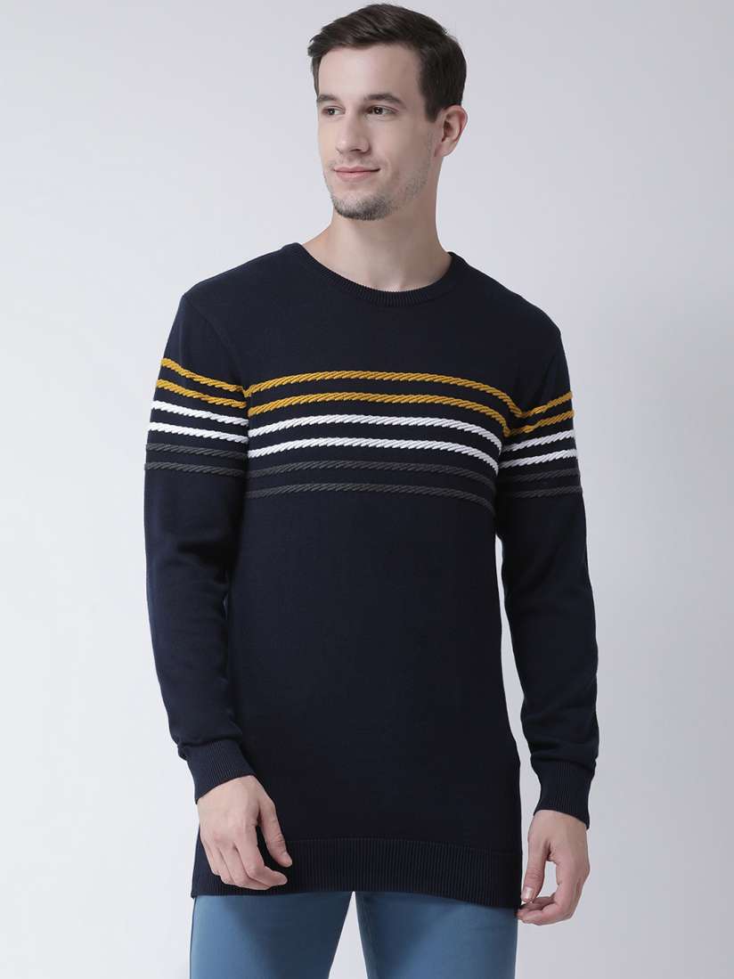 Buy Club York Men Navy Blue Yellow Striped Pullover Sweater Sweaters for Men 10721546 Myntra
