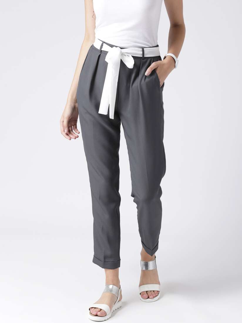 Buy KASSUALLY Women Grey Peg Leg Regular Fit Solid Cropped Peg Trousers Trousers for Women 10739562 Myntra