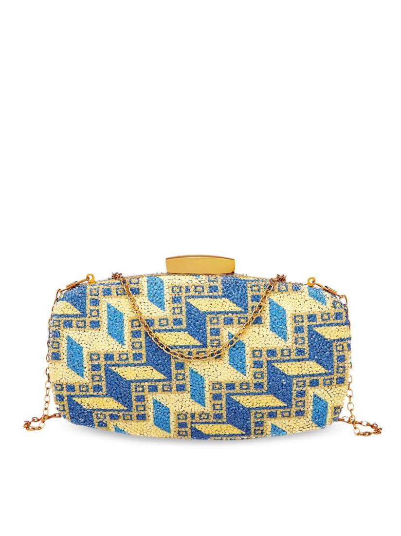 Buy Diana Korr Yellow Blue Rhinestone Embellished Box Clutch Clutches for Women 11307802 Myntra
