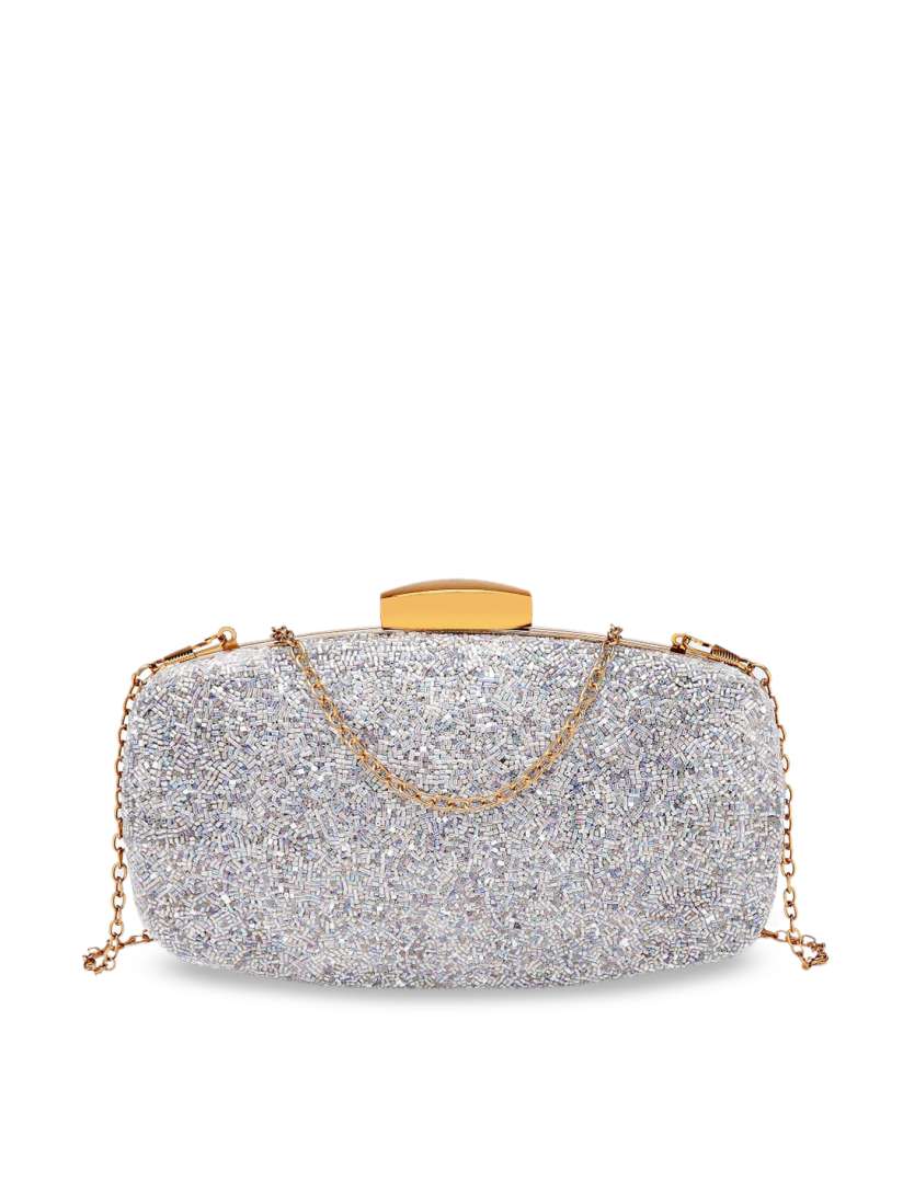 Buy Diana Korr White Silver Toned Rhinestone Embellished Box Clutch Clutches for Women 11307776 Myntra