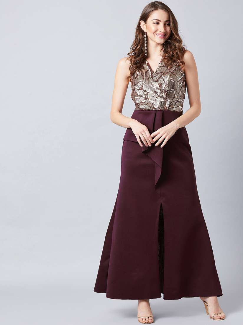 Burgundy embellished maxi dress sales