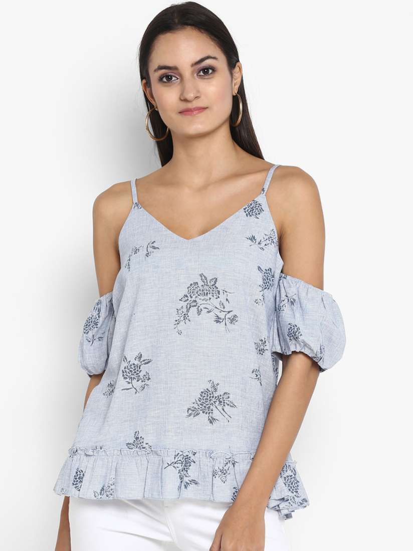 Buy MIAMINX Women Blue Floral Print A Line Pure Cotton Top Tops for Women 11333224 Myntra