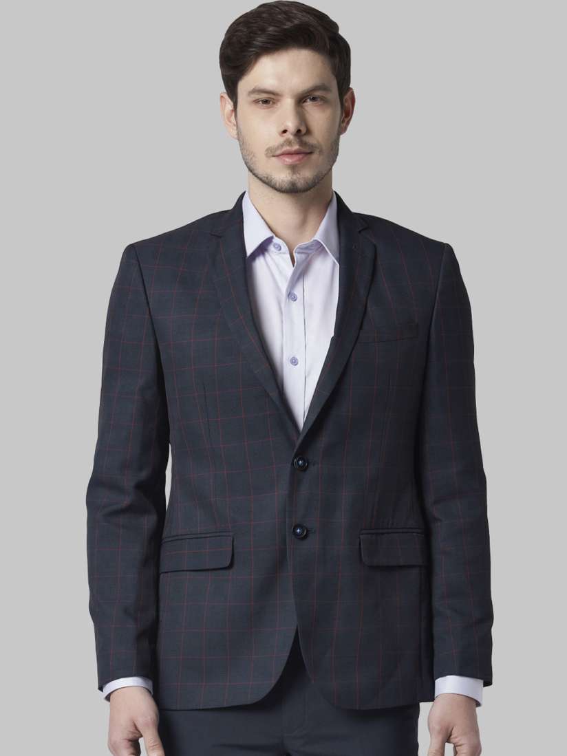 Buy Park Avenue Men Navy Blue Red Checked Single Breasted Super Slim Fit Blazer Blazers for Men 11400406 Myntra