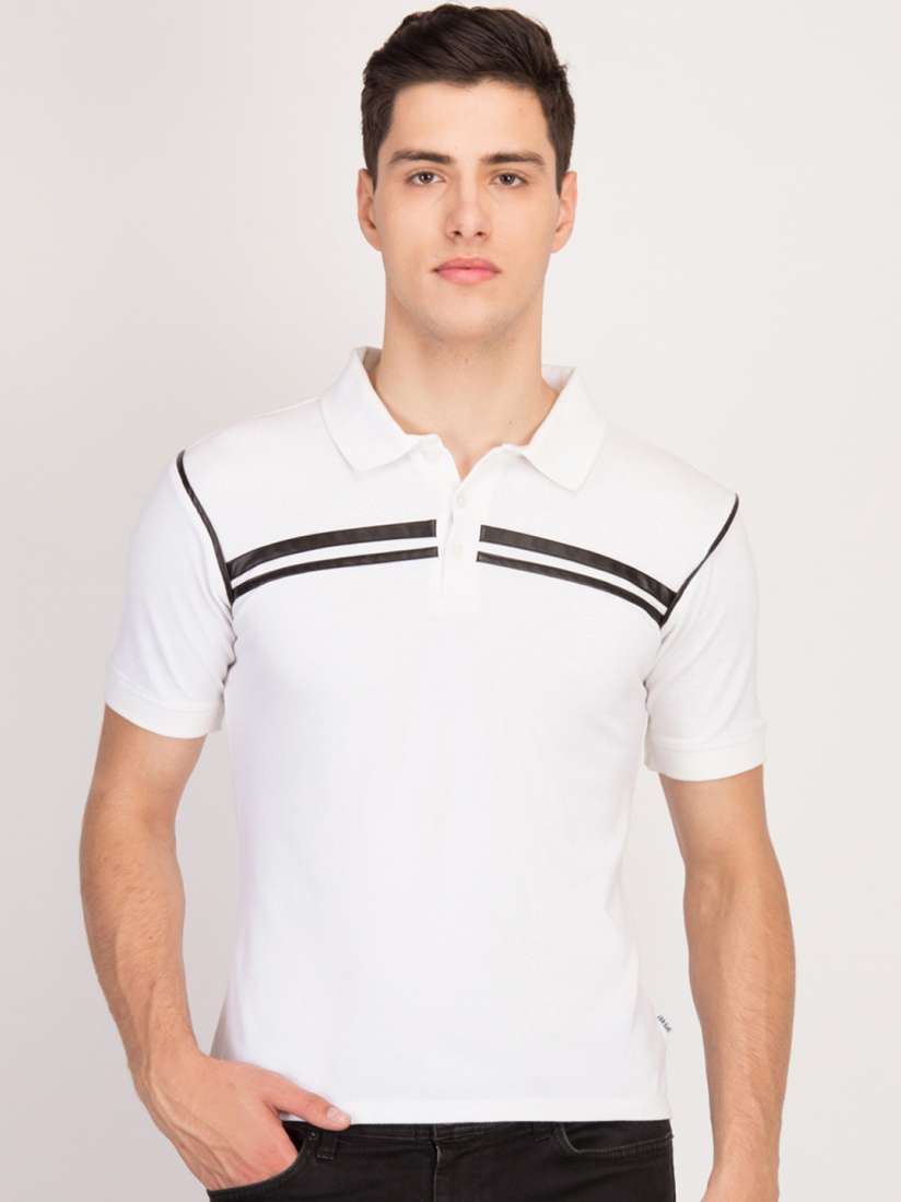 Buy LA LOFT Men White Striped Polo Collar T shirt Tshirts for Men 11406092 Myntra