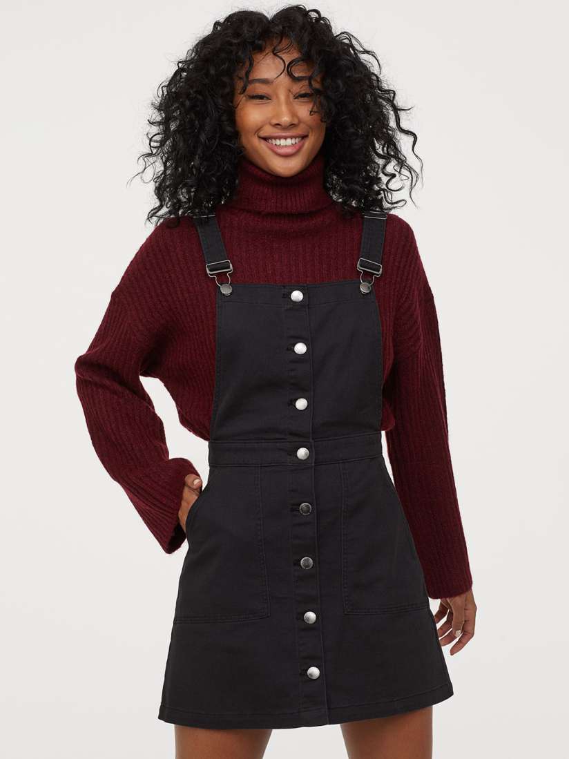 Buy H M Black Cotton Twill Dungaree Dress Dresses for Women 11415980 Myntra