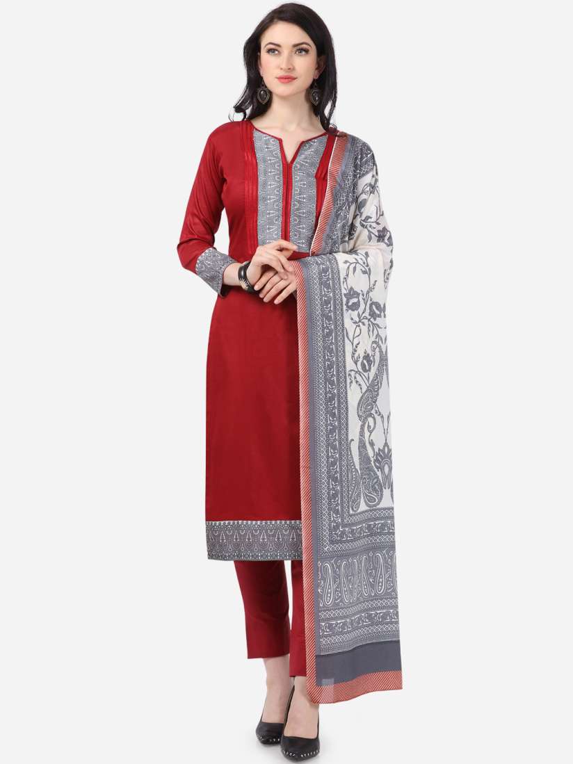 Buy DIVASTRI Maroon Grey Pure Cotton Unstitched Dress Material Dress Material for Women 11426054 Myntra
