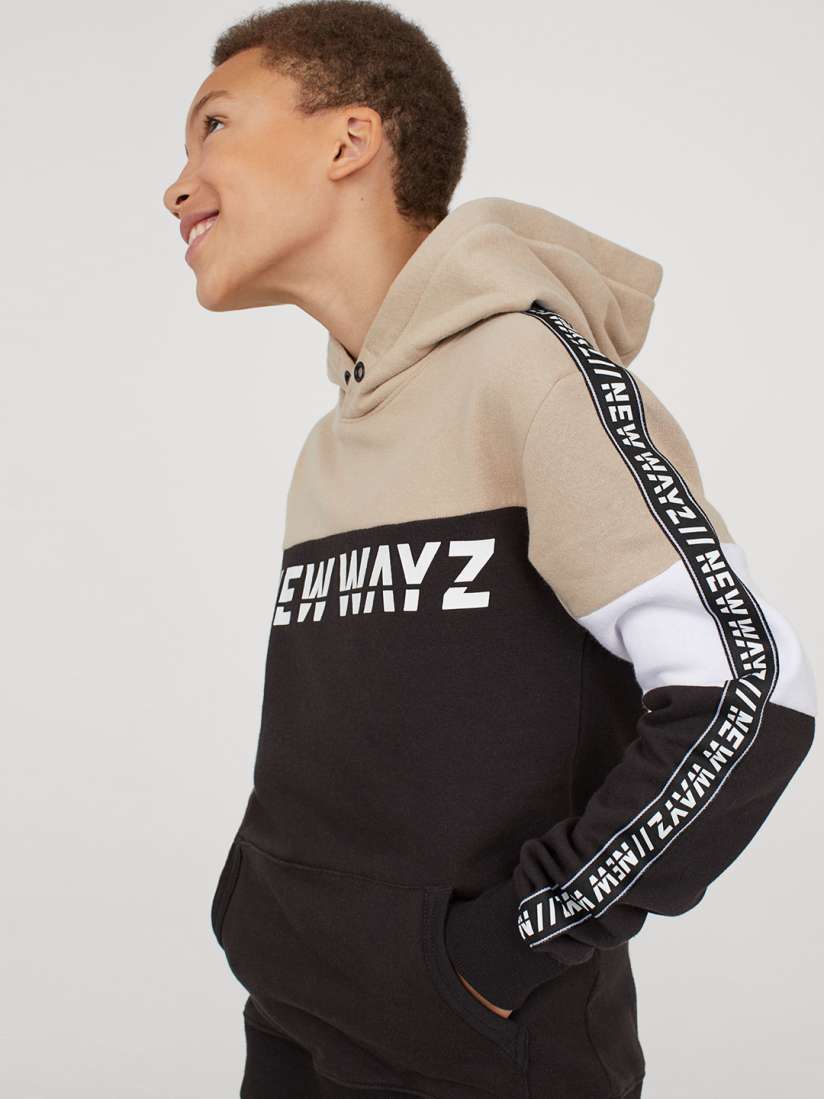 Buy H M Boys Brown Black Colourblocked Hooded Top With a Motif Sweatshirts for Boys 11289924 Myntra