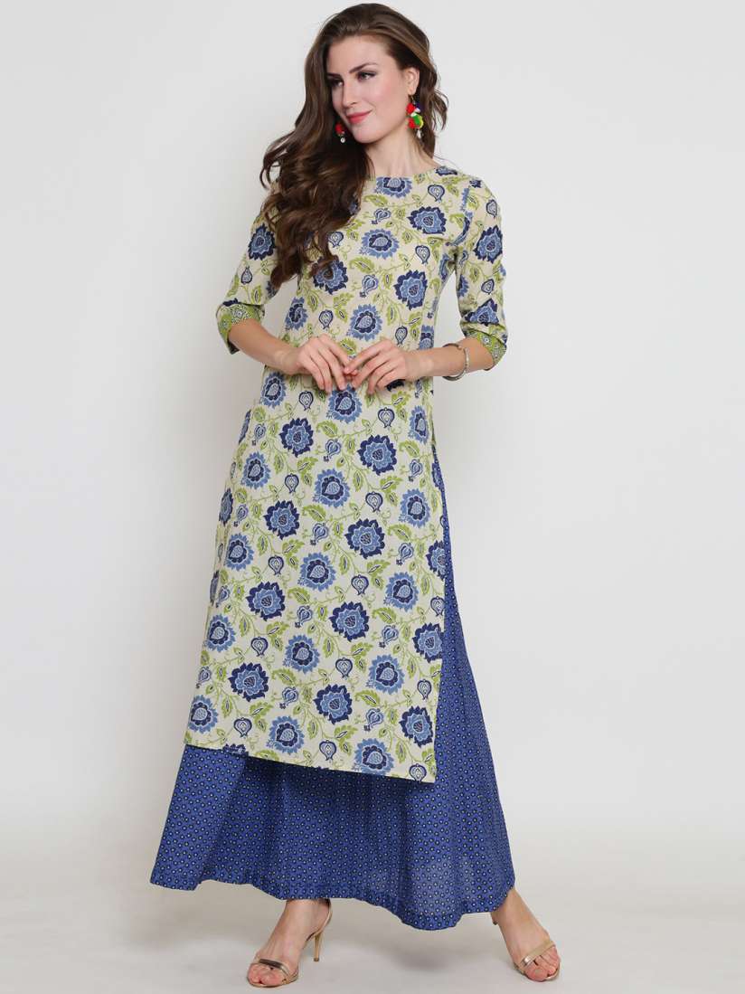 Buy Sera Women Green Blue Printed Kurti with Skirt Kurta Sets for Women 11297362 Myntra